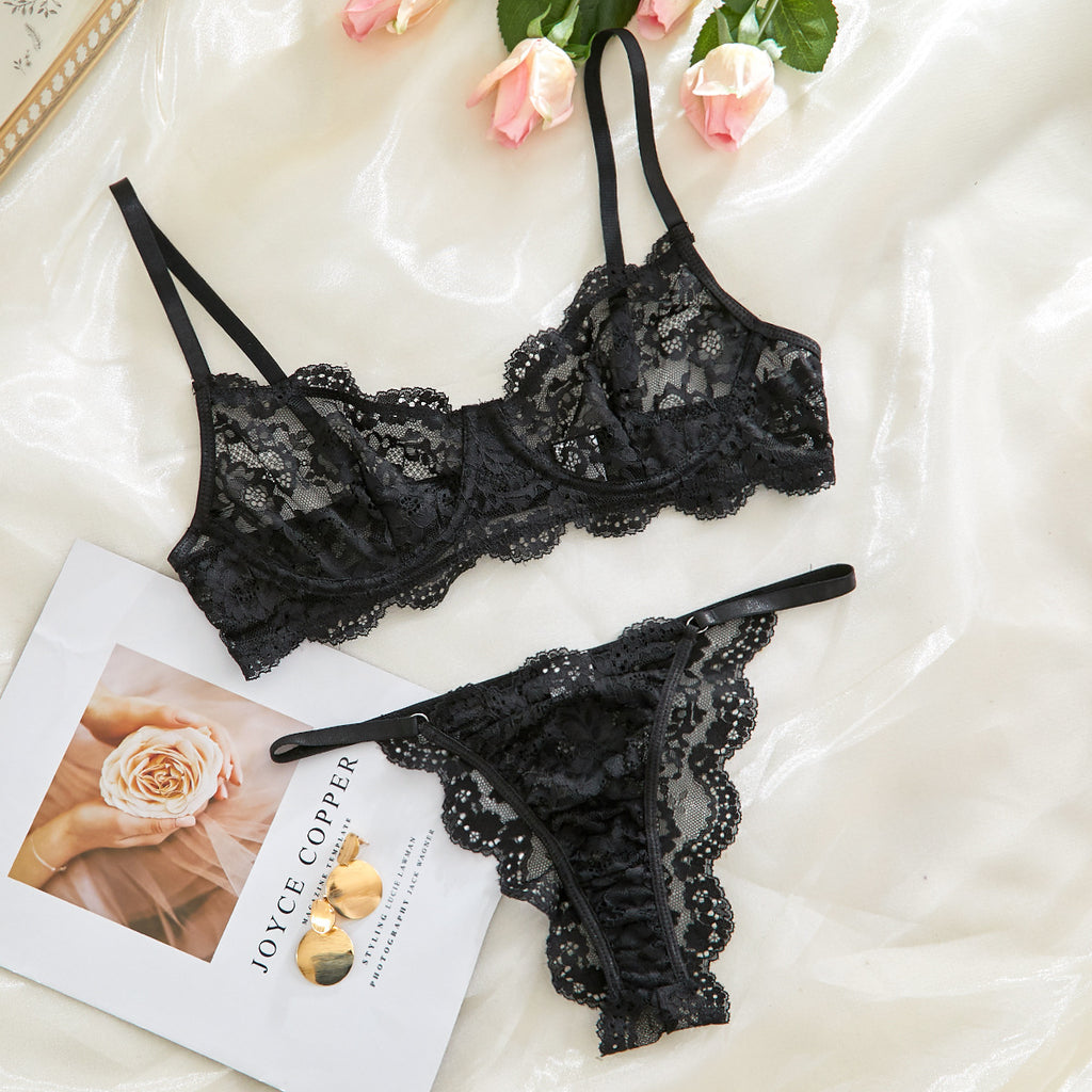 Lace See-through Underwear Set for Women with Straps