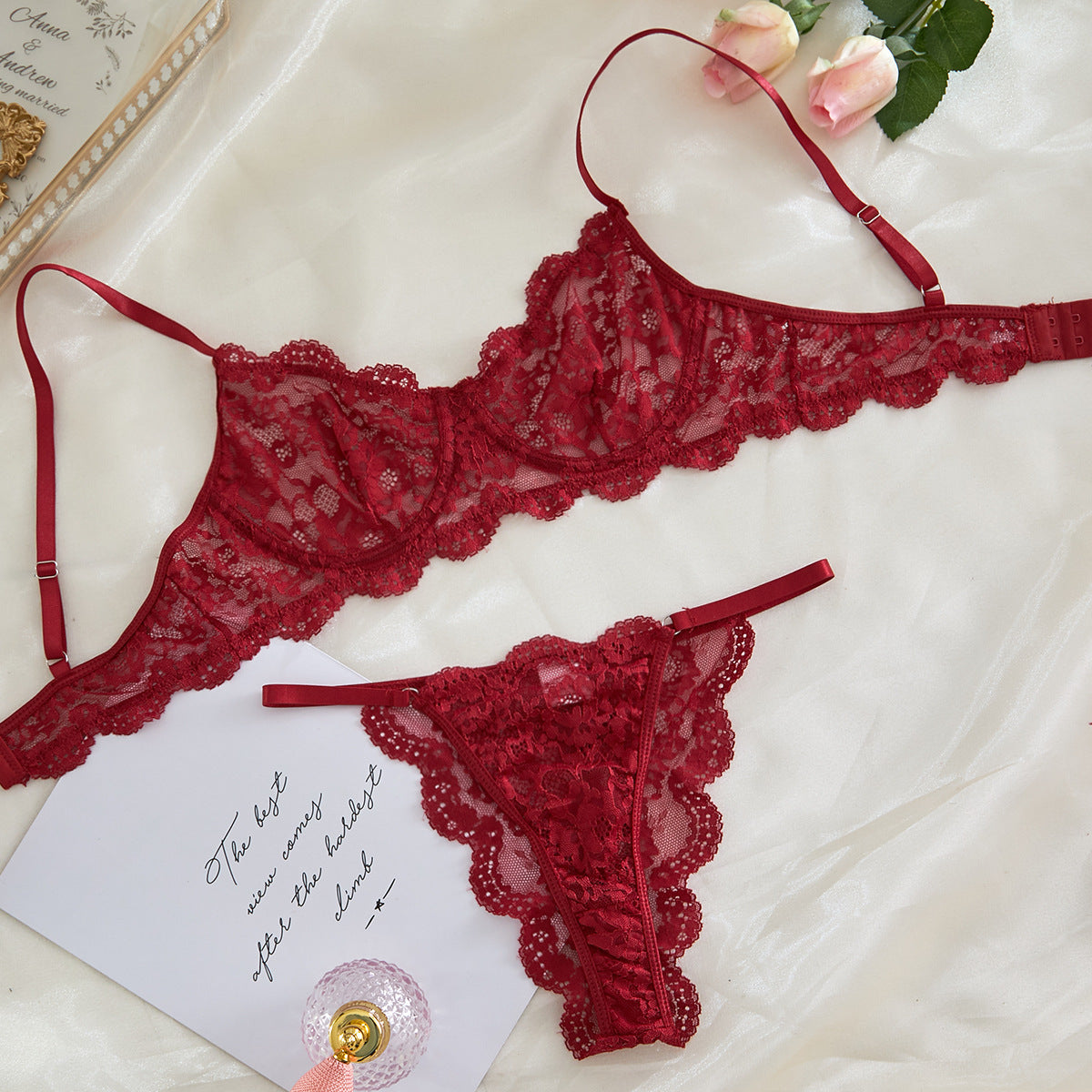 Lace See-through Underwear Set for Women with Straps