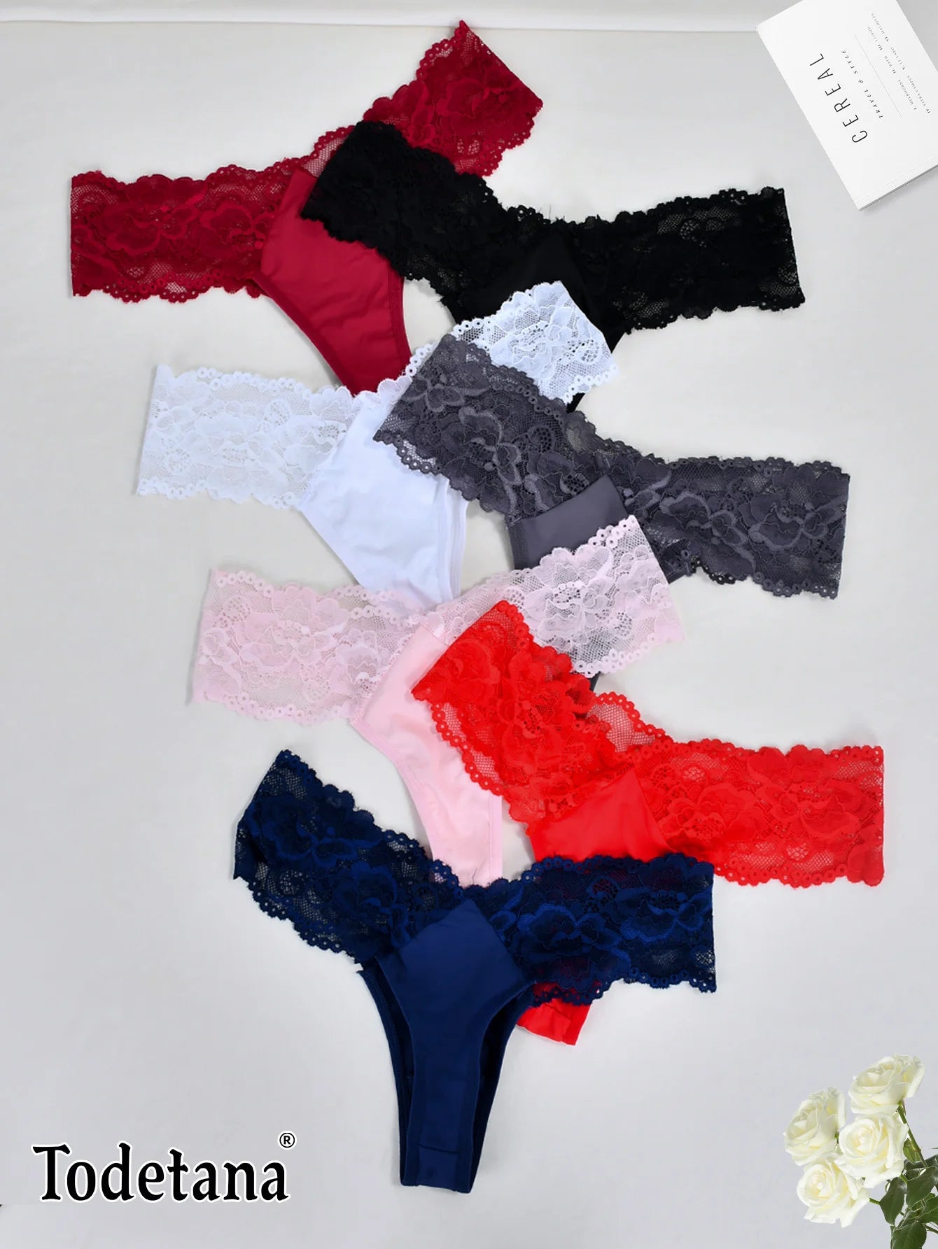 7-Pack Mid-Rise Women's G-String Floral Hollow-Out Design Lightweight Breathable Everyday Comfortable Fit-Made Spandex/Nylon