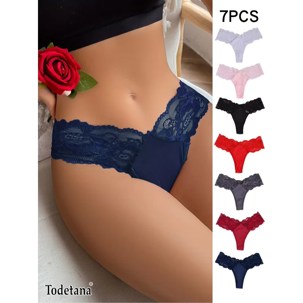 7-Pack Mid-Rise Women's G-String Floral Hollow-Out Design Lightweight Breathable Everyday Comfortable Fit-Made Spandex/Nylon