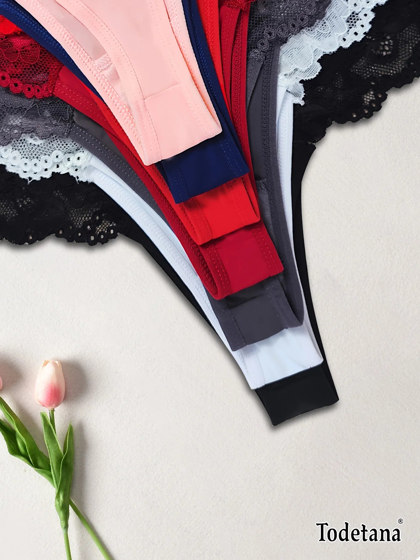 7-Pack Mid-Rise Women's G-String Floral Hollow-Out Design Lightweight Breathable Everyday Comfortable Fit-Made Spandex/Nylon