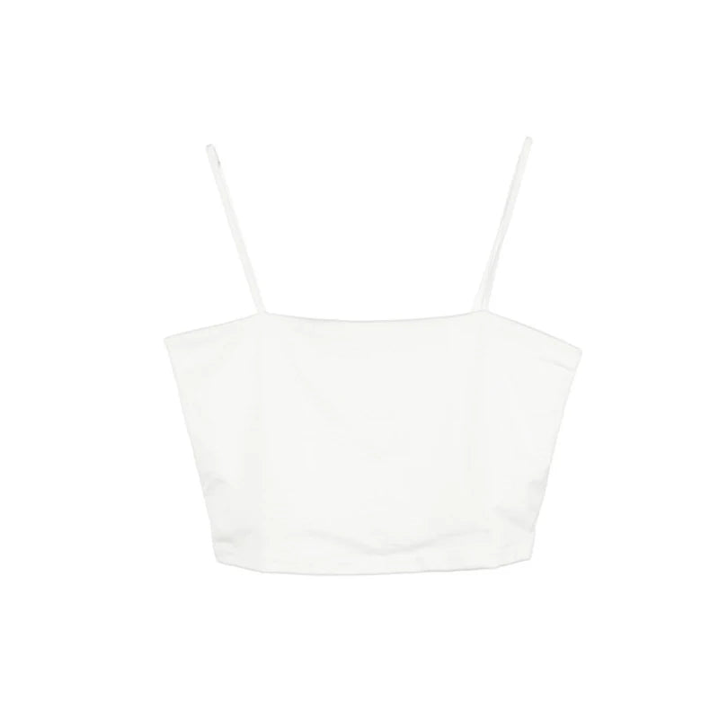Female Sexy Tight Camisole Summer New Fashion Casual Simple Solid Color White Spaghetti Strap Crop Tops Plus Size XS-5XL