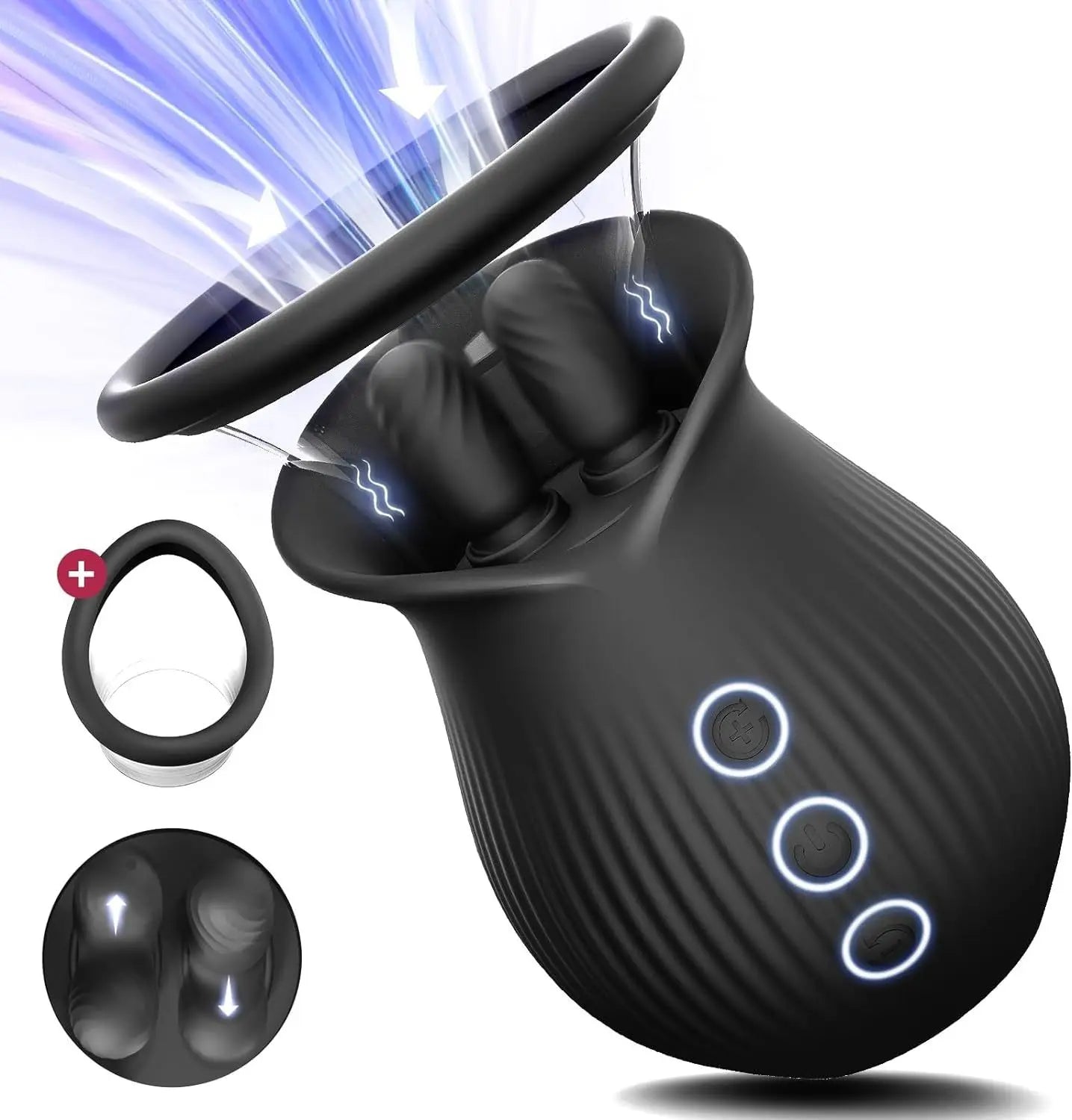 3-in-1 G-Spot Rose Petal Vibrator 2 Suction Cups USB Rechargeable IPX7 Waterproof Nipple Clitoral Orgasm Stimulation Vibration