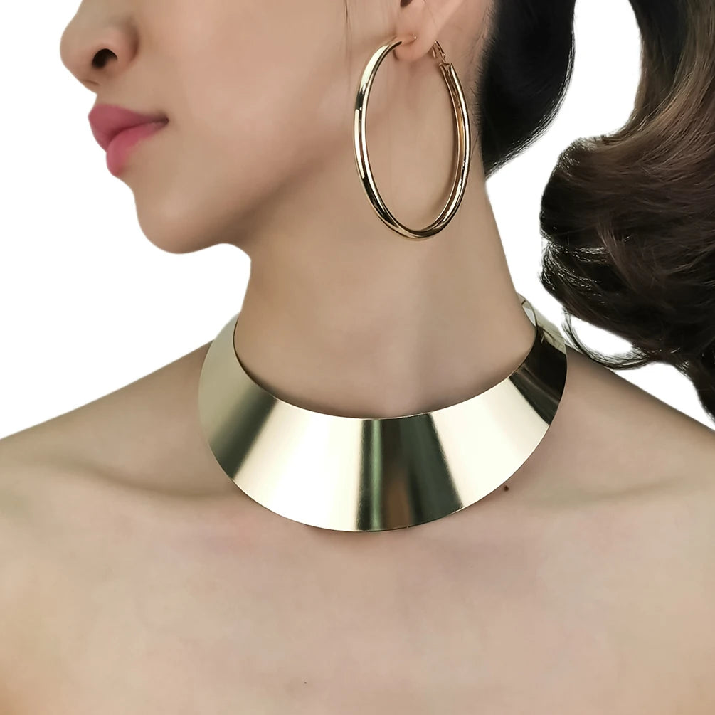 MANILAI Punk Metal Choker Necklace Jewelry Sets Gold Color Collar Necklaces Earrings Set For Women Statement Collier