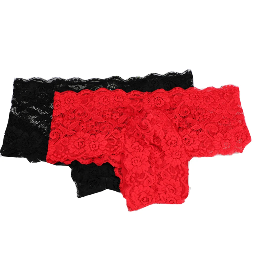 Men's Sexy Underwear Lace Floral Small Boxer Shorts Underpants Red Black ZJH1005 M,L,XL