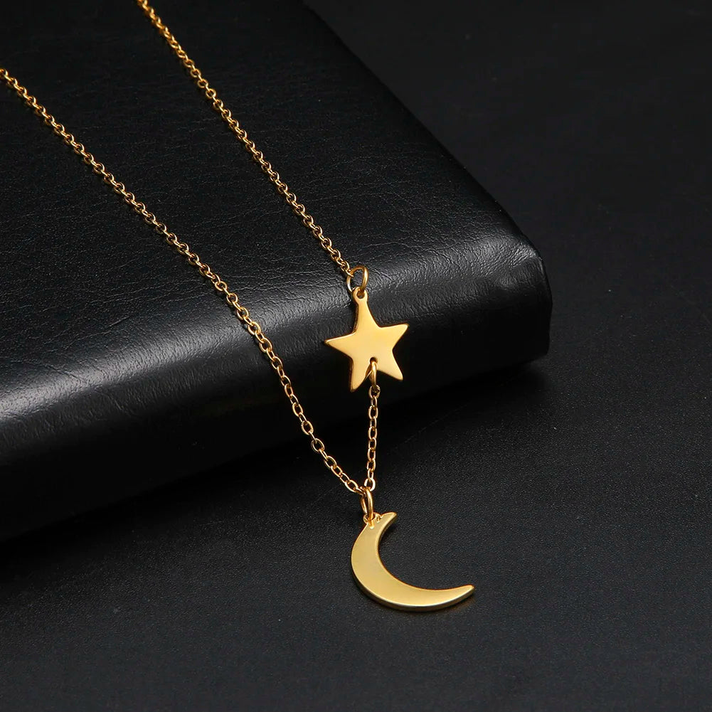 Skyrim Fashion Moon Star Pendant Necklace for Women Girls Stainless Steel Gold Color Necklaces Collier Party Jewelry Gifts 2025