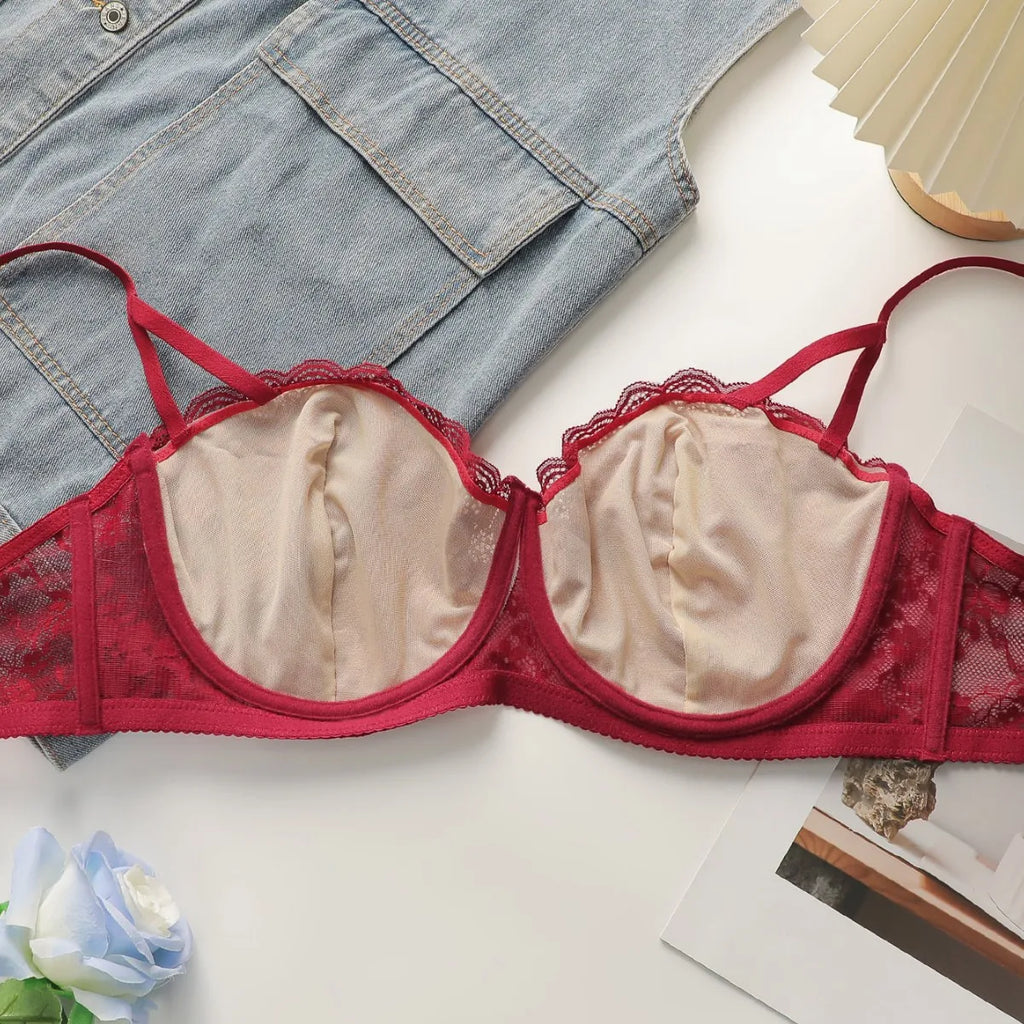 Cross Border Wholesale Sexy Lace Underwear for Women Gathering Thin, Breathable Hollow Lace Low Waist Thong Plus Size Bra Set