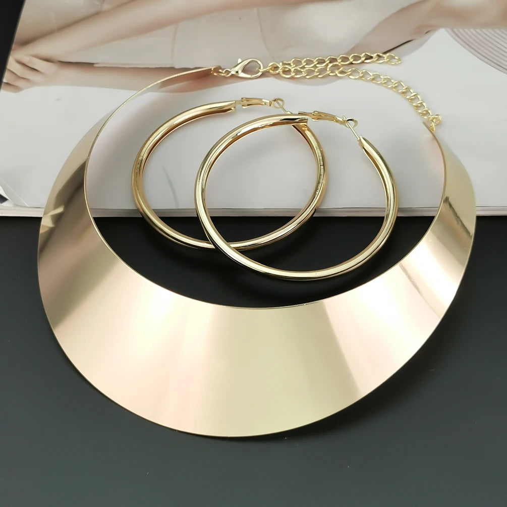 MANILAI Punk Metal Choker Necklace Jewelry Sets Gold Color Collar Necklaces Earrings Set For Women Statement Collier