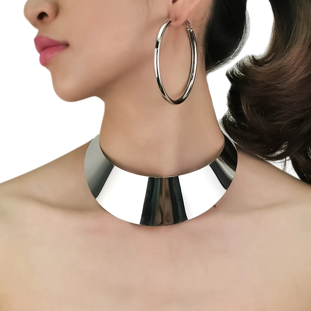 MANILAI Punk Metal Choker Necklace Jewelry Sets Gold Color Collar Necklaces Earrings Set For Women Statement Collier