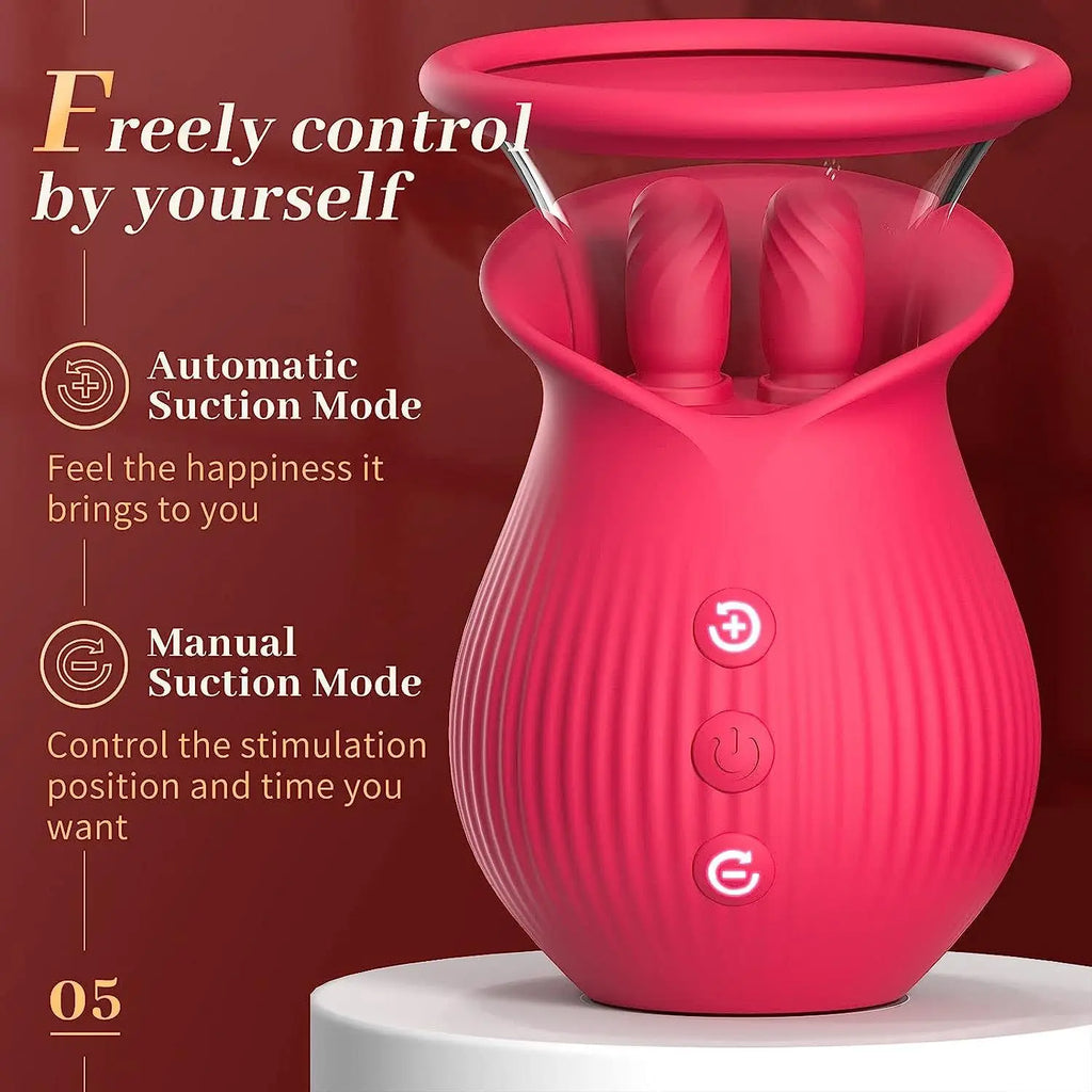 3-in-1 G-Spot Rose Petal Vibrator 2 Suction Cups USB Rechargeable IPX7 Waterproof Nipple Clitoral Orgasm Stimulation Vibration