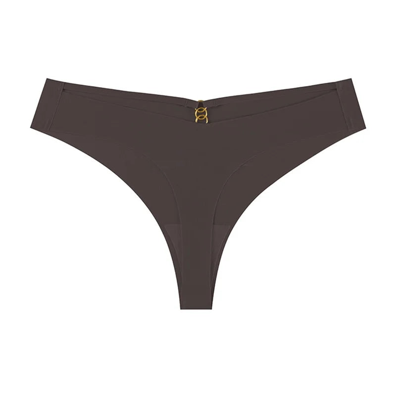 Export Seamless Ice Silk Underwear for Women - Plus Size Nylon Panties, Cotton Crotch & Sexy Metal Ring Buckle