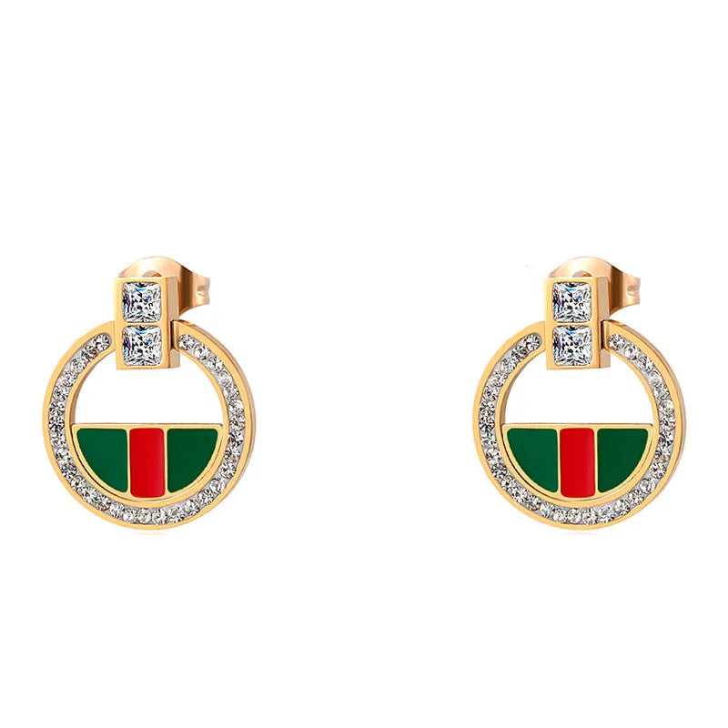 Luxury Full Crystals Pendant Necklace Earrings Sets Stainless Steel Collar Clavicle Necklaces for Women Fashion Jewelry