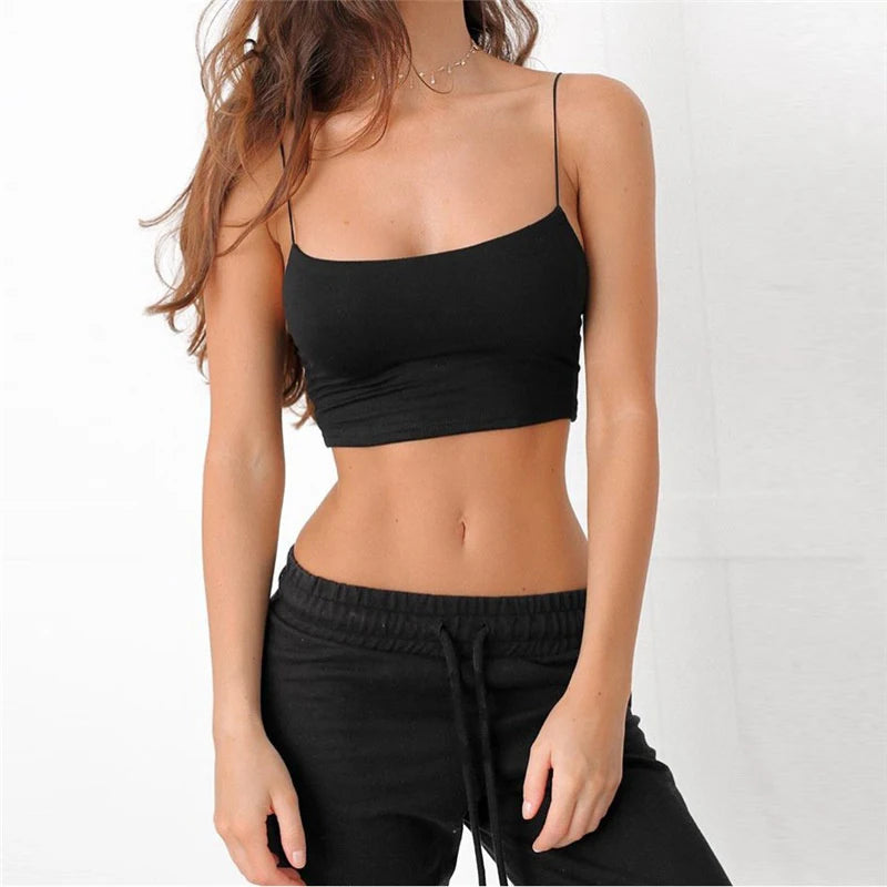 Women's Sexy Tight Camisole Summer New Fashion Casual Simple Solid Color White Spaghetti Strap Crop Tops Plus Size XS-5XL