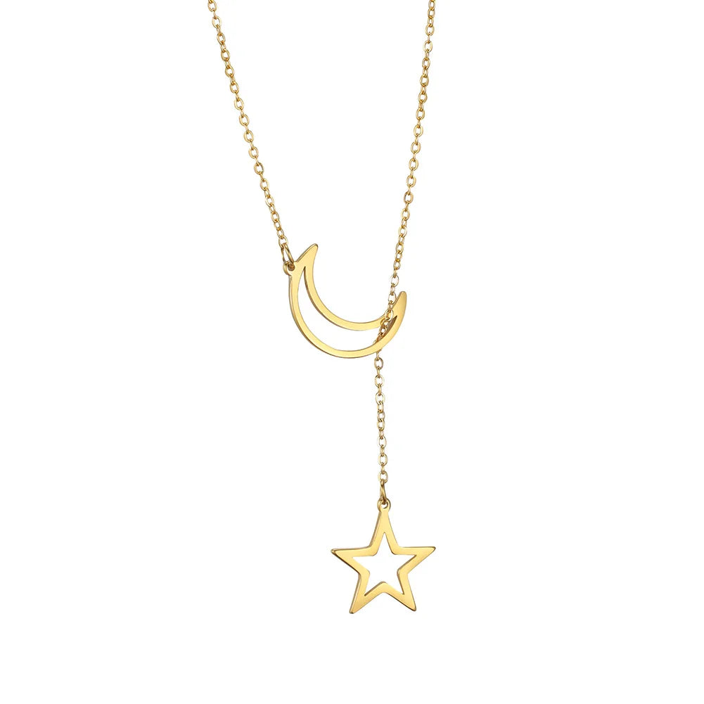 Skyrim Fashion Moon Star Pendant Necklace for Women Girls Stainless Steel Gold Color Necklaces Collier Party Jewelry Gifts 2025