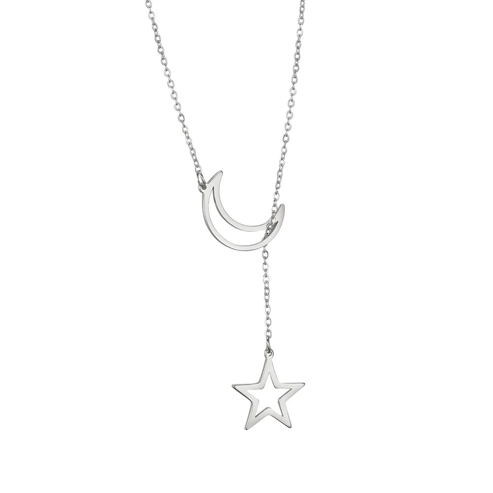 Skyrim Fashion Moon Star Pendant Necklace for Women Girls Stainless Steel Gold Color Necklaces Collier Party Jewelry Gifts 2025