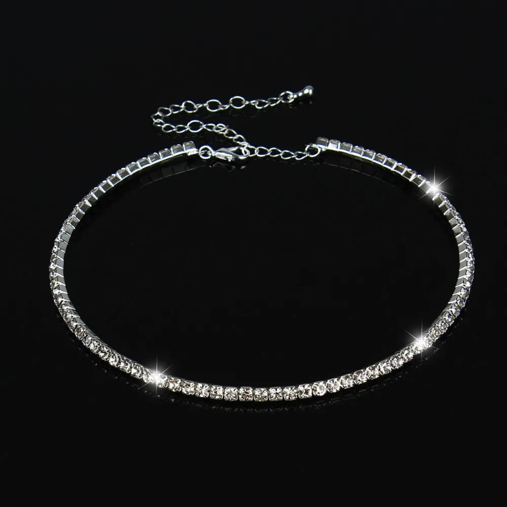 BLIJERY Silver Color Crystal Choker Necklace for Women Wedding Accessories Rhinestone Chokers Wedding Prom Jewelry Femme Collier
