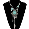 Bohemian Collier Femme Tassel Maxi Coin Neck Chain Turkish Green Stone Pendant Women Bib Collar Statement Necklac Gypsy Jewelry