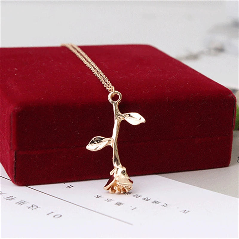 Fashion Jewelry Collier Rose Statement Pendant Necklace Women's Beauty Beast Jewelry Lovers Gifts For Women Girls