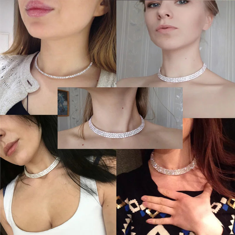 BLIJERY Silver Color Crystal Choker Necklace for Women Wedding Accessories Rhinestone Chokers Wedding Prom Jewelry Femme Collier