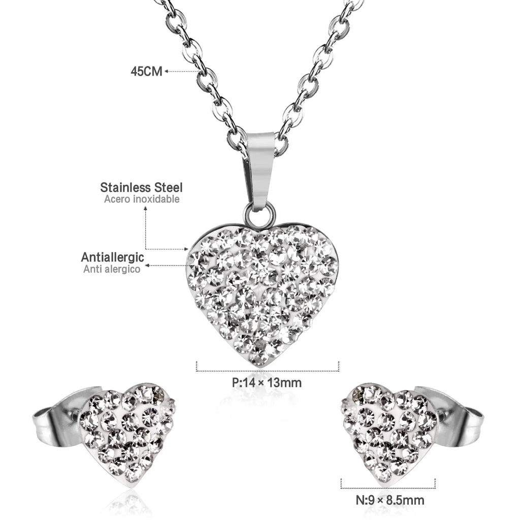 LUXUSTEEL New Heart Cubic Zirconia Wedding Jewelry Sets Women/Girl Stainless Steel Gold Color Choker Necklace Collier Bijoux