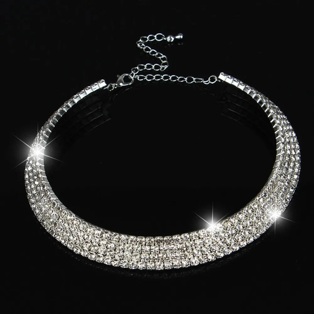 BLIJERY Silver Color Crystal Choker Necklace for Women Wedding Accessories Rhinestone Chokers Wedding Prom Jewelry Femme Collier