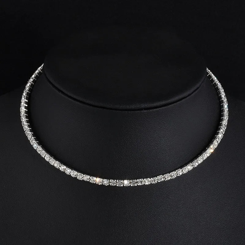 BLIJERY Silver Color Crystal Choker Necklace for Women Wedding Accessories Rhinestone Chokers Wedding Prom Jewelry Femme Collier
