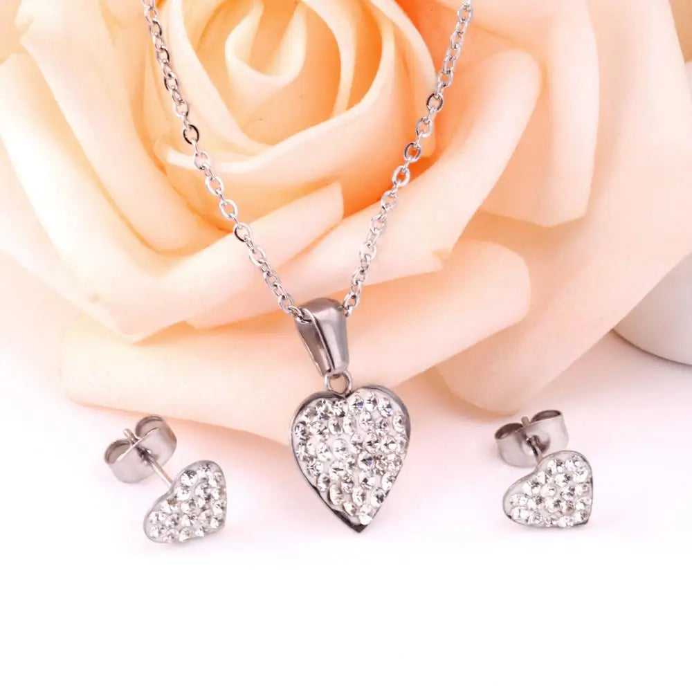 LUXUSTEEL New Heart Cubic Zirconia Wedding Jewelry Sets Women/Girl Stainless Steel Gold Color Choker Necklace Collier Bijoux