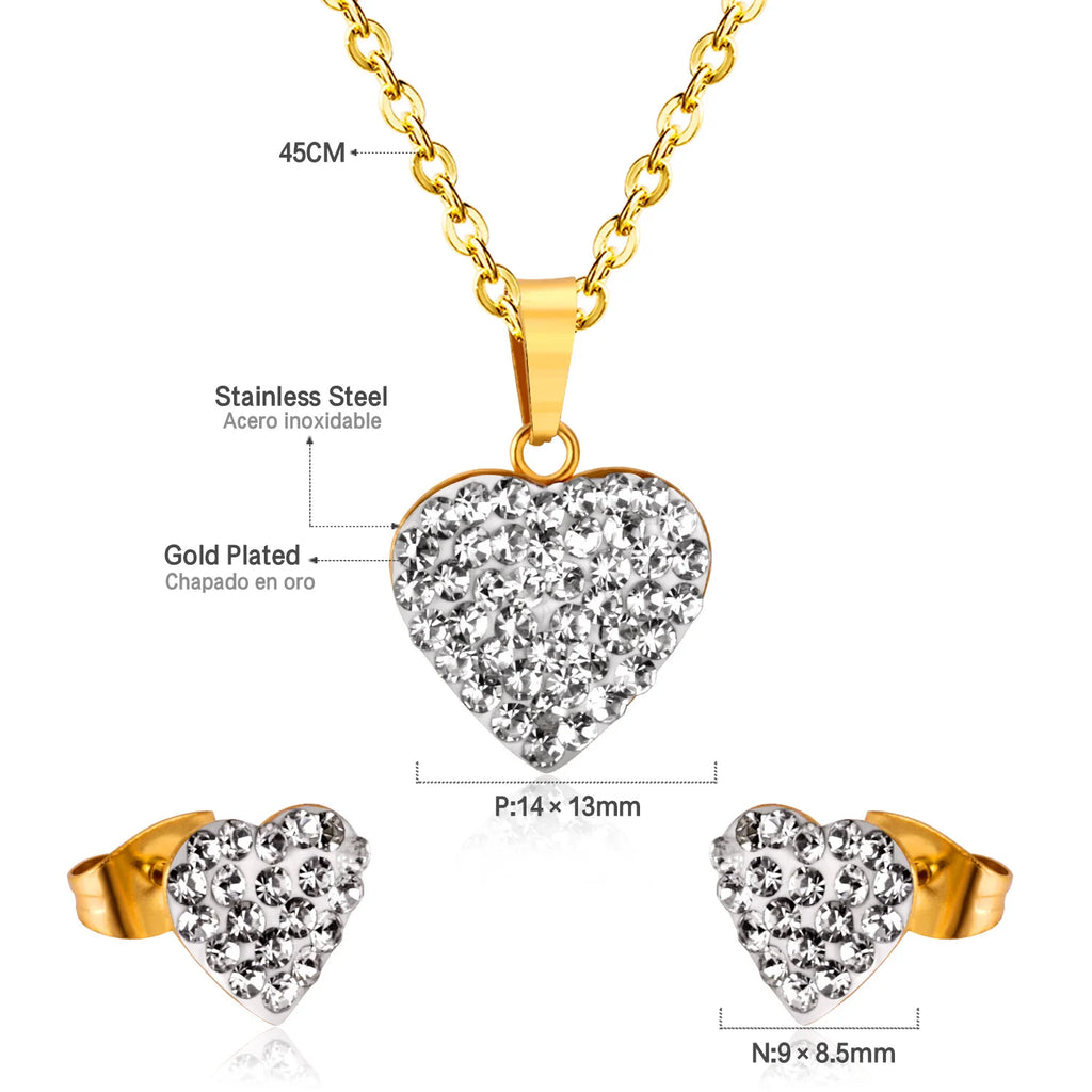 LUXUSTEEL New Heart Cubic Zirconia Wedding Jewelry Sets Women/Girl Stainless Steel Gold Color Choker Necklace Collier Bijoux