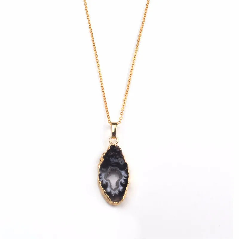 Irregular Shape Choker Necklace Natural Stone Pendant Necklaces Women Druzy Geode Quartz Necklace For Gift