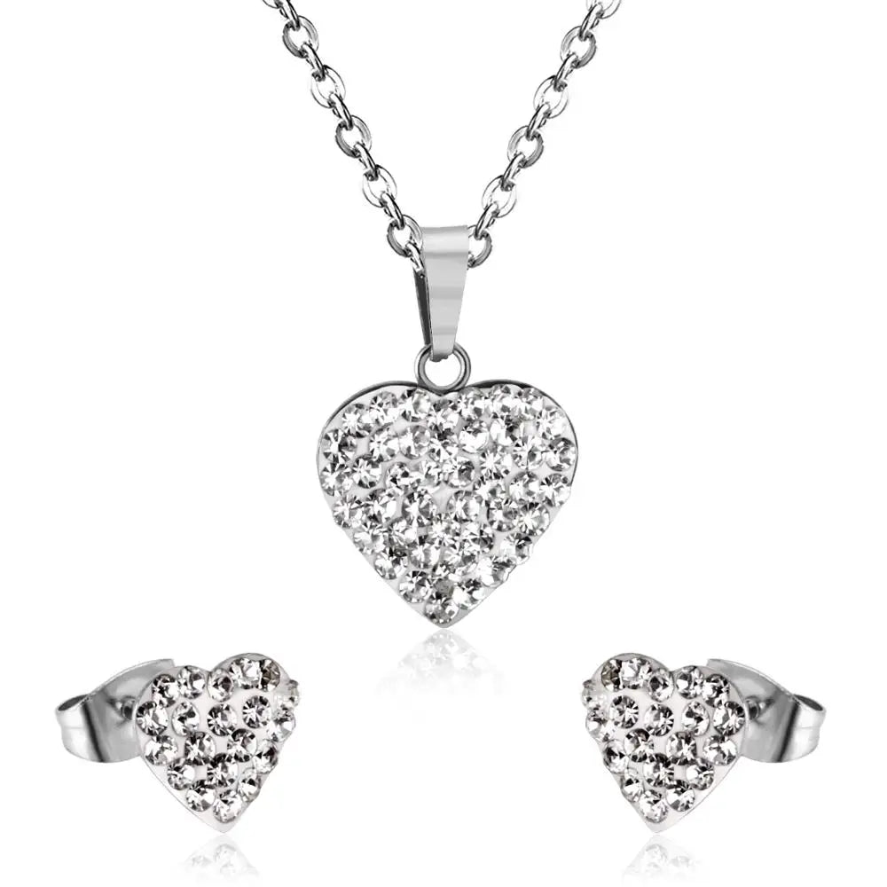LUXUSTEEL New Heart Cubic Zirconia Wedding Jewelry Sets Women/Girl Stainless Steel Gold Color Choker Necklace Collier Bijoux