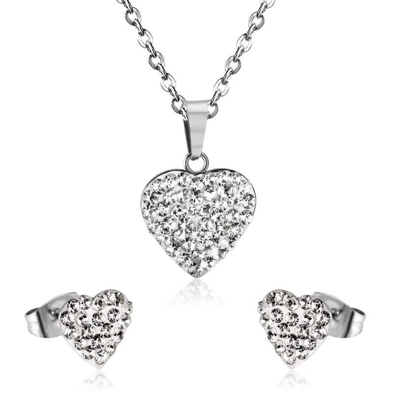 LUXUSTEEL New Heart Cubic Zirconia Wedding Jewelry Sets Women/Girl Stainless Steel Gold Color Choker Necklace Collier Bijoux