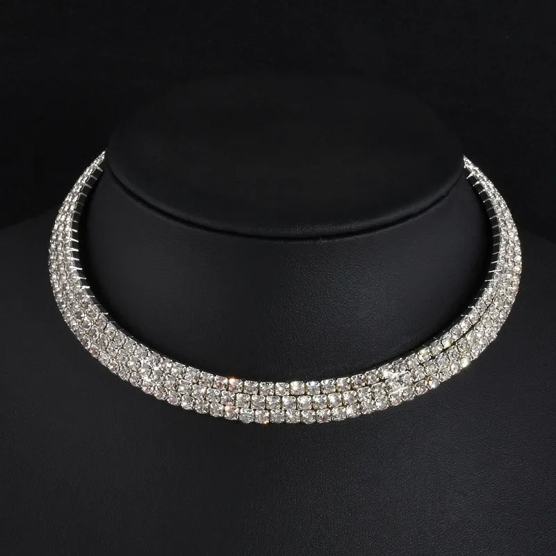 BLIJERY Silver Color Crystal Choker Necklace for Women Wedding Accessories Rhinestone Chokers Wedding Prom Jewelry Femme Collier