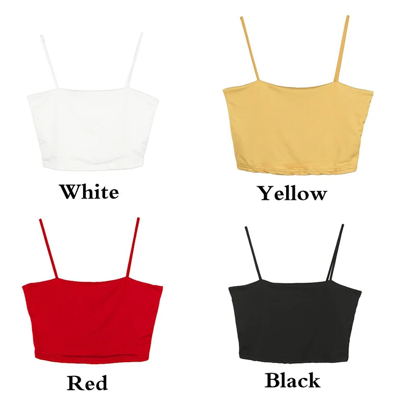 Women's Sexy Tight Camisole Summer New Fashion Casual Simple Solid Color White Spaghetti Strap Crop Tops Plus Size XS-5XL
