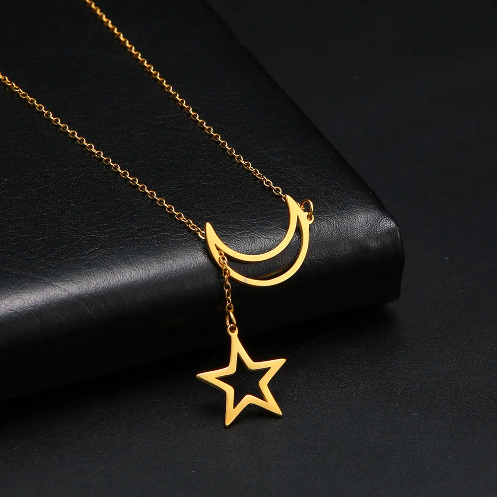 Skyrim Fashion Moon Star Pendant Necklace for Women Girls Stainless Steel Gold Color Necklaces Collier Party Jewelry Gifts 2025