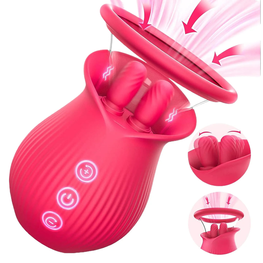 3-in-1 G-Spot Rose Petal Vibrator 2 Suction Cups USB Rechargeable IPX7 Waterproof Nipple Clitoral Orgasm Stimulation Vibration