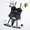 Mesh Lingerie Luxury Brand Bodysuit Backless Tops for Women 3 Piece Lingerie Set with Garter Sexydresses for Women