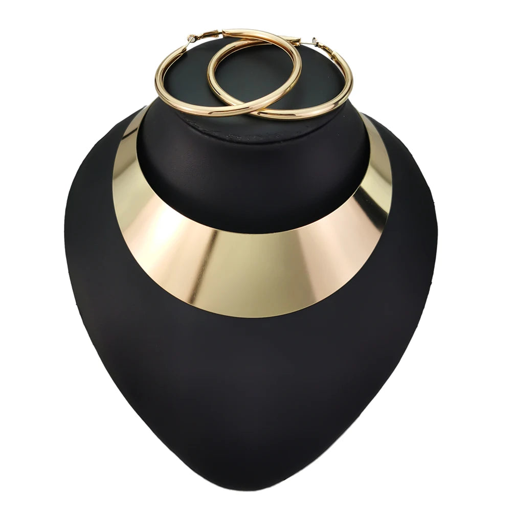 MANILAI Punk Metal Choker Necklace Jewelry Sets Gold Color Collar Necklaces Earrings Set For Women Statement Collier