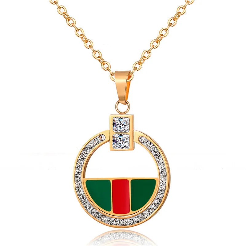 Luxury Full Crystals Pendant Necklace Earrings Sets Stainless Steel Collar Clavicle Necklaces for Women Fashion Jewelry