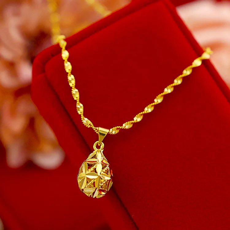 Pure Gold Color Necklaces for Women Hollow Ball Pendant & Necklace Collier Femme Wedding Bridal Jewelry Accessories Bijoux