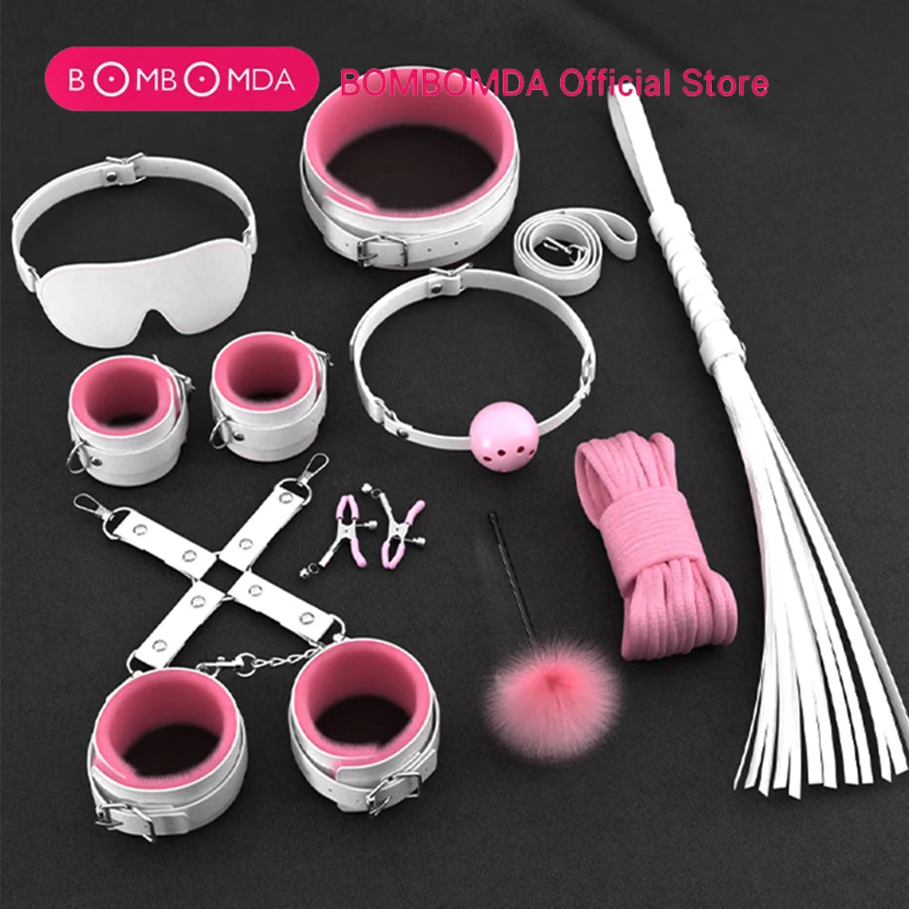 Sex Toys For Women Couples Handcuffs Set BDSM Bondage Gear Bed Restraints Rope Strap Adult Game Wrists Neck Cuffs & Eye Mask
