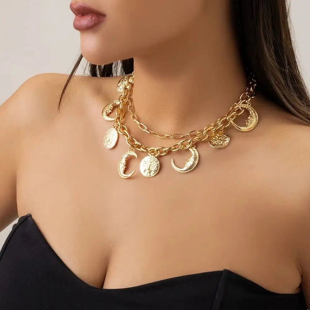 Fashion Fashion Multilayer Necklace Golden Geometry Metal Collarbone Chain Women Jewelry Elegant Cowboy Cowgirl Choker Gift