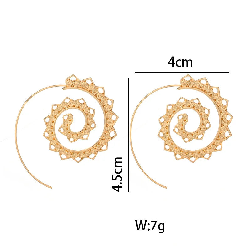 New Trendy Gold Silver Color Round Spiral Earrings for Women Brinco Earrings Oorbellen Hoop Earrings Alloy Pendientes Earring