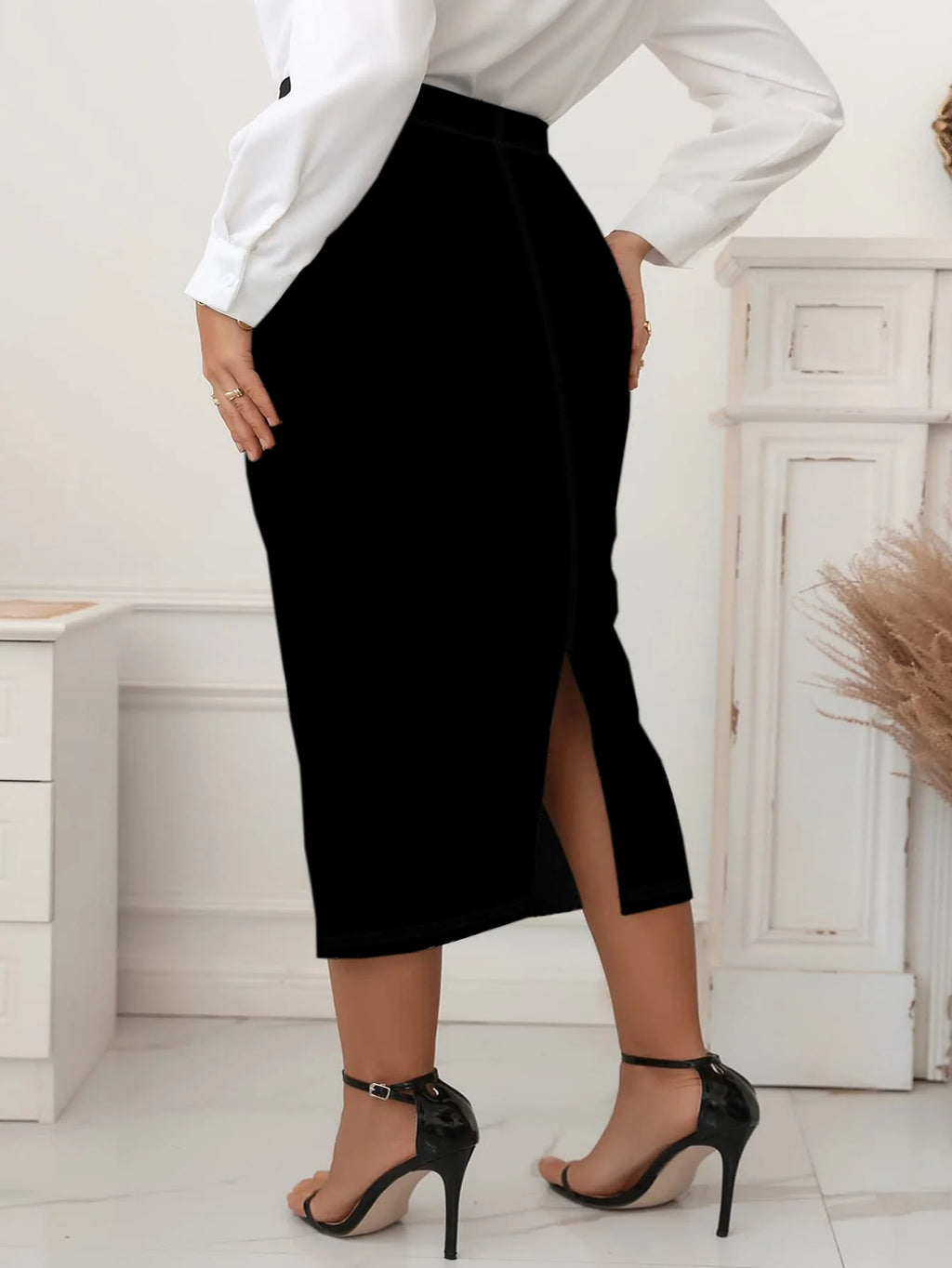 Spring and summer new plus size women's fashion temperament wind slit design solid color half-body skirt