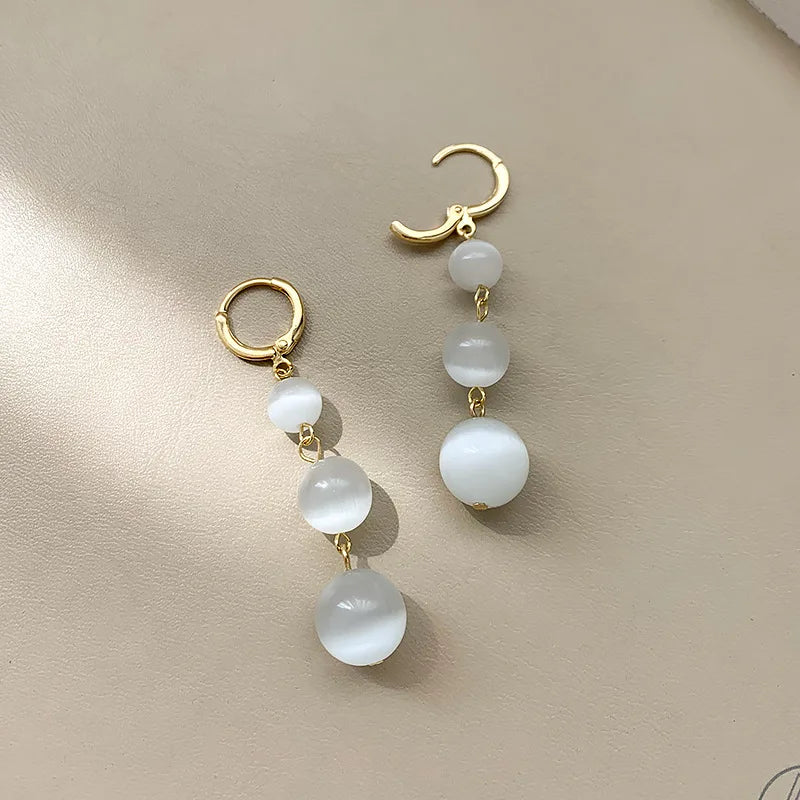 2023 Korean Cute Opal Ball Pink Green Long Hoop Earrings For Women Girls Fashion Metal Circle Boucle d'oreille Exquisite Jewelry