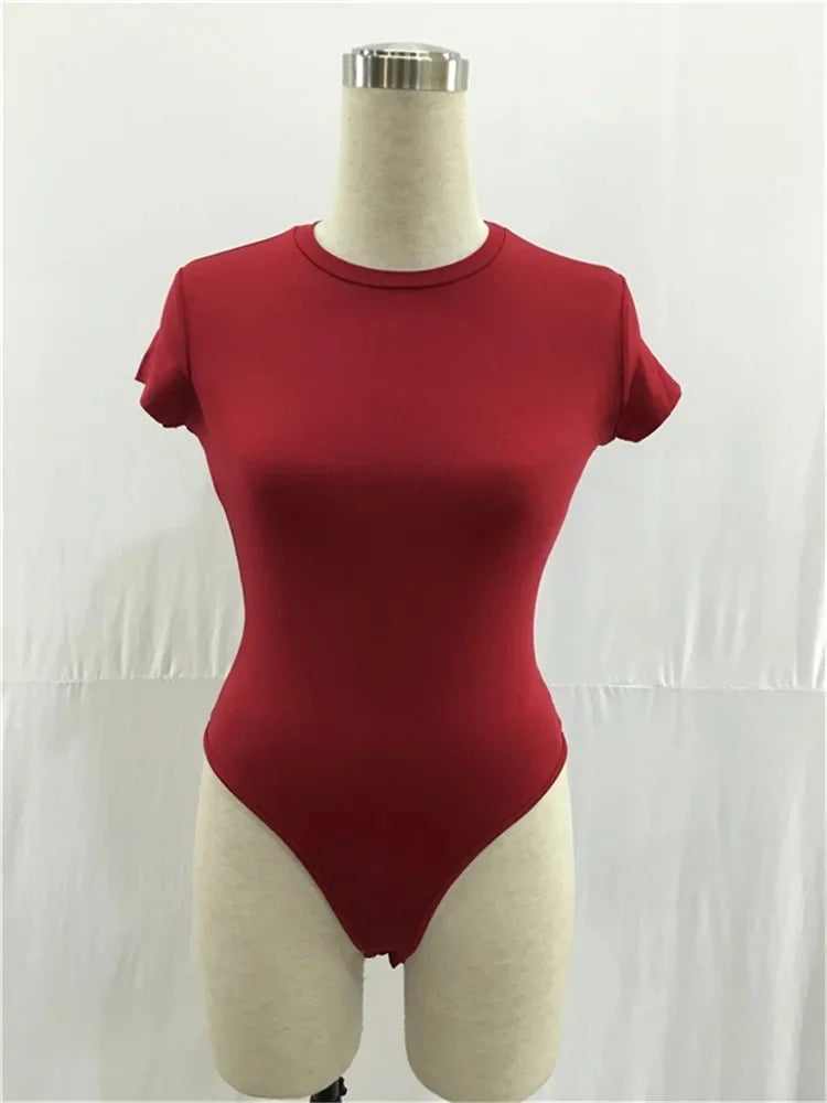 Polyester Fiber Short Sleeve Bodysuit Blouse One-Piece Suit Women's T-shirt Chinese Origin Fashionable Comfortable Fit Bodysuit