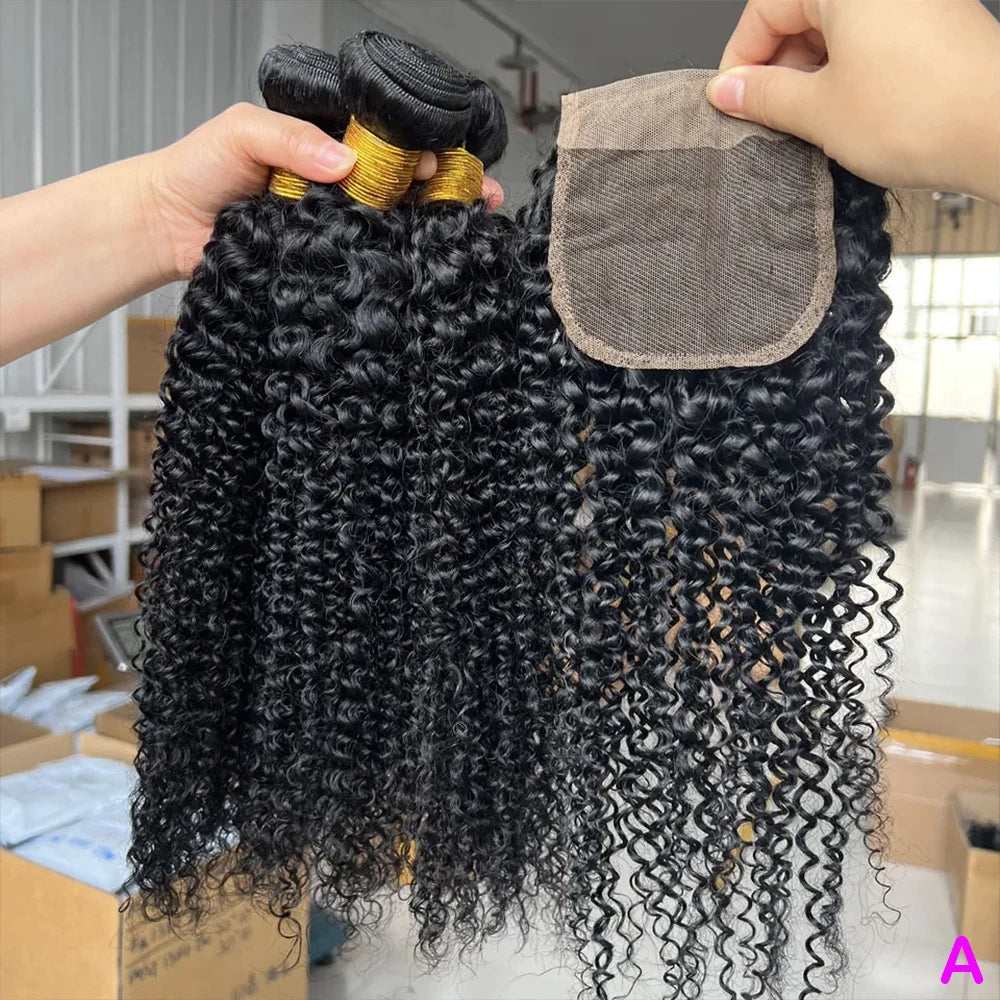 Virgin Raw Afro Kinky Deep Water Curly Wave Bundle With HD Lace Closure Frontal 3/4 Bundle With Frontal Raw Human Hair Extension