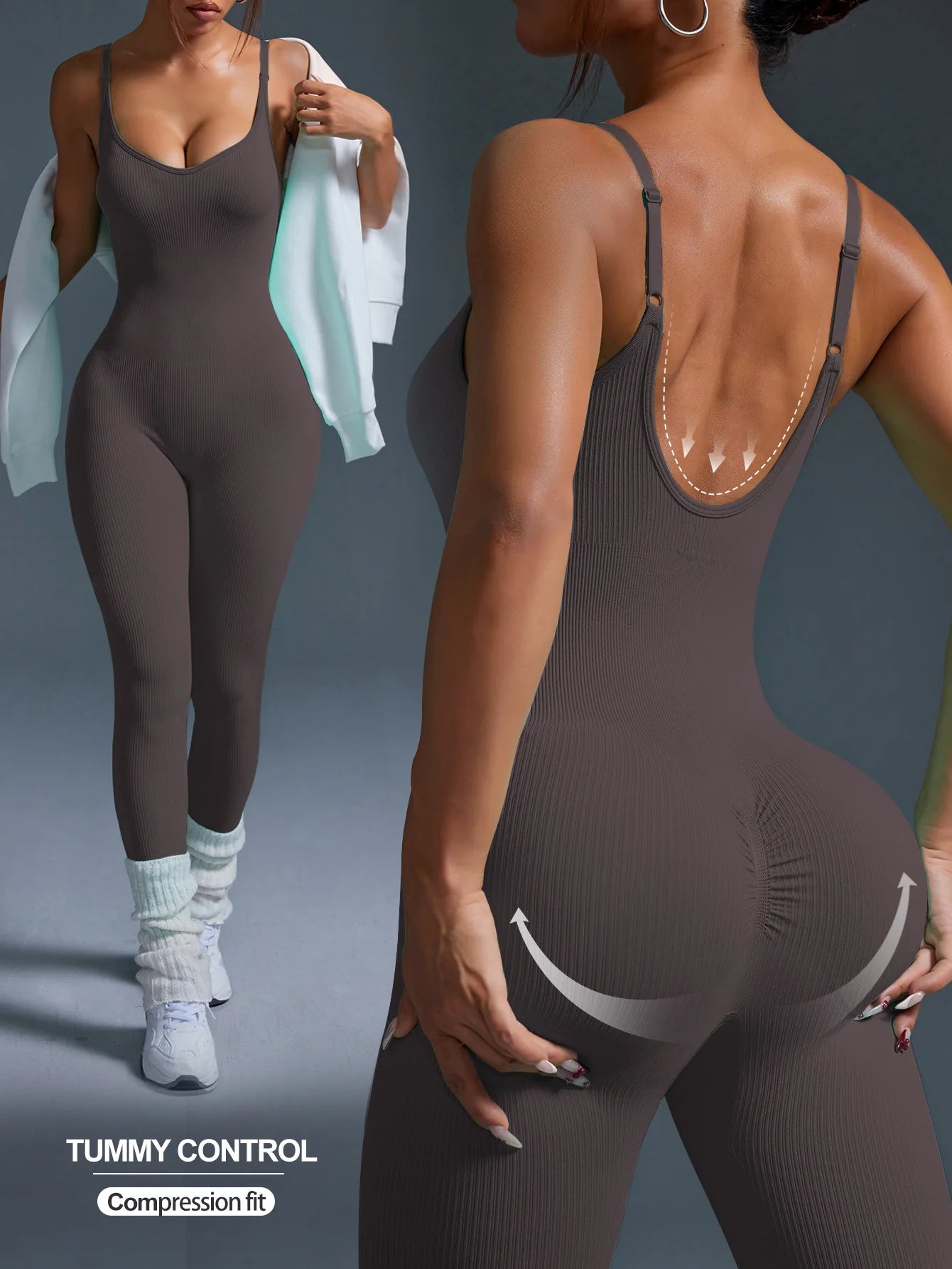 Solid Color Seamless Sport Yoga Jumpsuit Sexy Back-u Bodycon Workout Clothes for Women Outfit Fitness Gym Sportwear Tracksuit