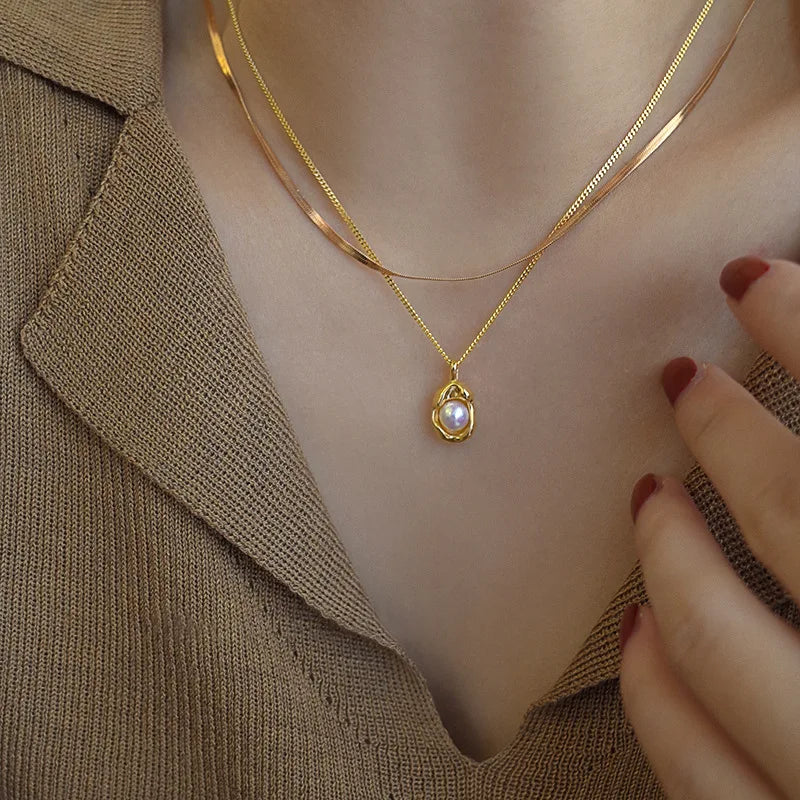 Ramos Natural Pearl Teardrop Pendant Necklace, elegant, charm, gold-plated, delicate chain, fashionable, gift