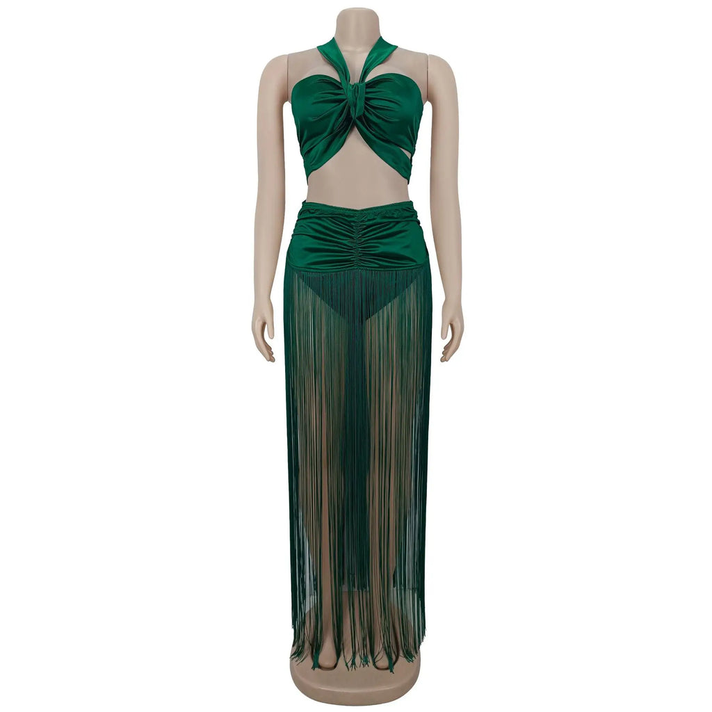2 Piece set Womens Long Dresses Woman Clothes Bodycon Summer Elegant Party Dresses Tassel Evening Birthday Prom Dress HXY261 HXY