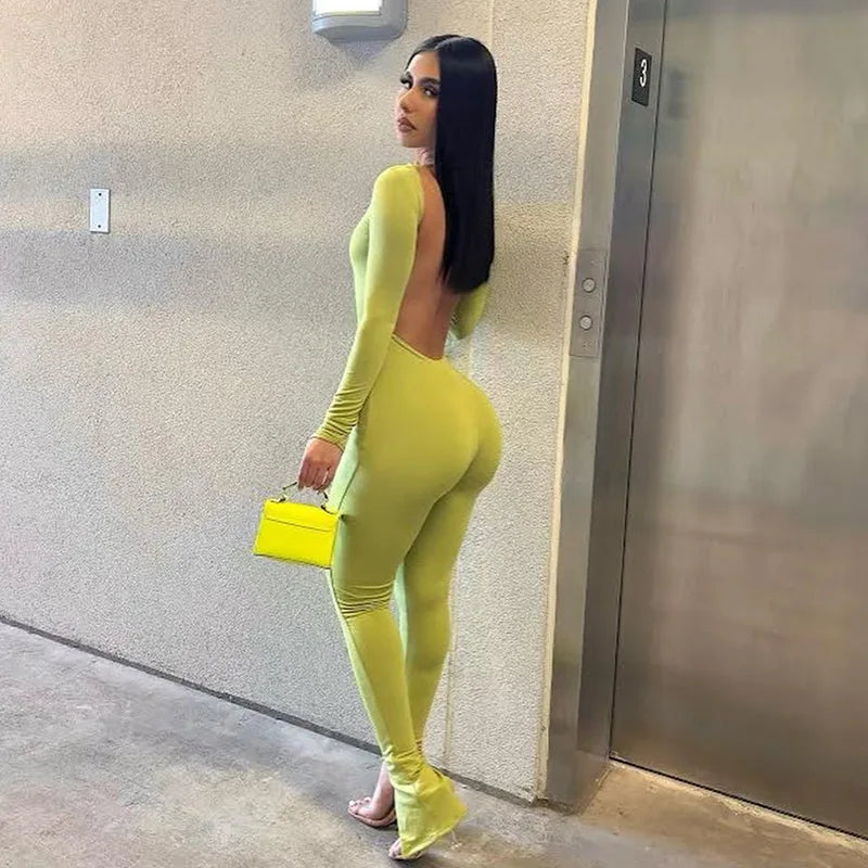 Women's Jumpsuits Superior Quality Spring/Summer Long Sleeve Backless Skinny Ladies Clothing Dropshipping Sale XSDZF4252